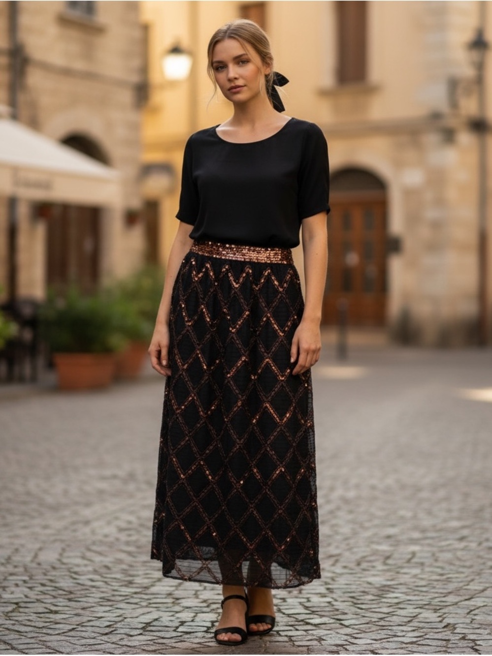 Vintage Prophecy Black Beaded Lined Maxi Skirt Size 10 New Old Stock